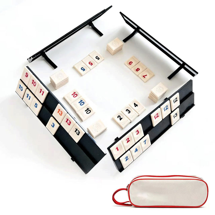 Mini Rummy Spielset, Rummy Reisespiel Mit 104 Karten und 4 Kartenständer Tragbares Rummi cub Mit Auf