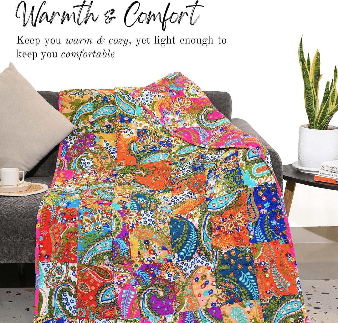 Mehrfarbige Patchwork-Steppdecke, Vintage-Stil, indische Wende-Steppdecke, superweich und warm, Wohn