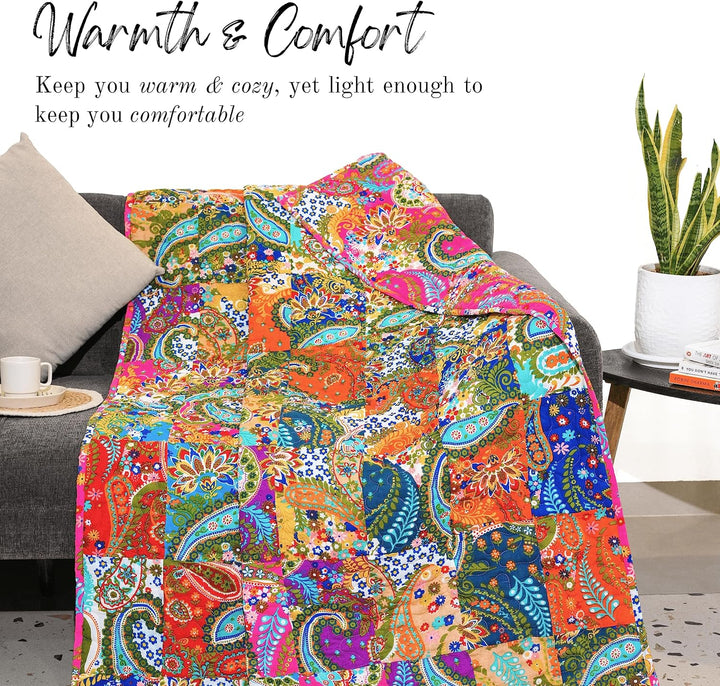 Mehrfarbige Patchwork-Steppdecke, Vintage-Stil, indische Wende-Steppdecke, superweich und warm, Wohn