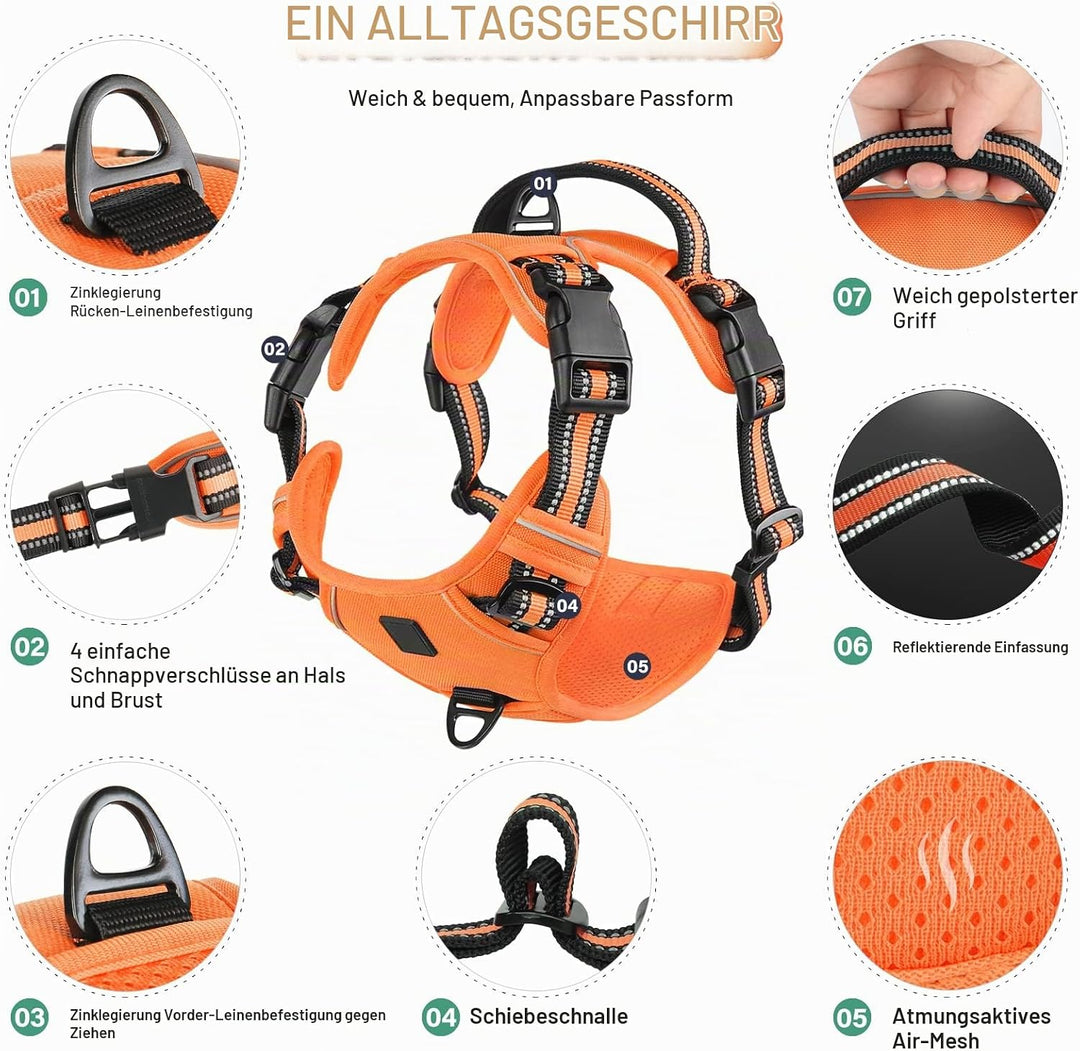 Hundegeschirr No-Pull für Kleine, Grosse und Mittelgrosse Hunde - Weich, Atmungsaktiv, Einstellbar,