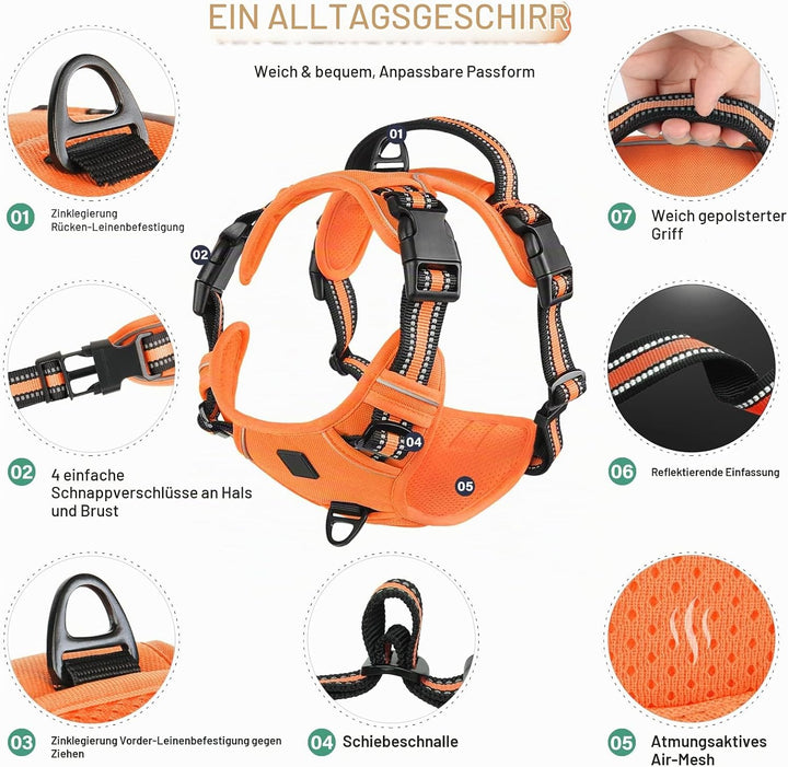 Hundegeschirr No-Pull für Kleine, Grosse und Mittelgrosse Hunde - Weich, Atmungsaktiv, Einstellbar,