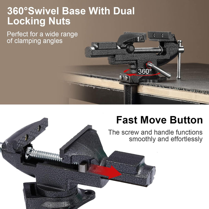 Schraubstock Drehbar TEENO,Breite der Backe 85 mm, Schraubstock klemmbar mit 360° Drehbarem Sockel,