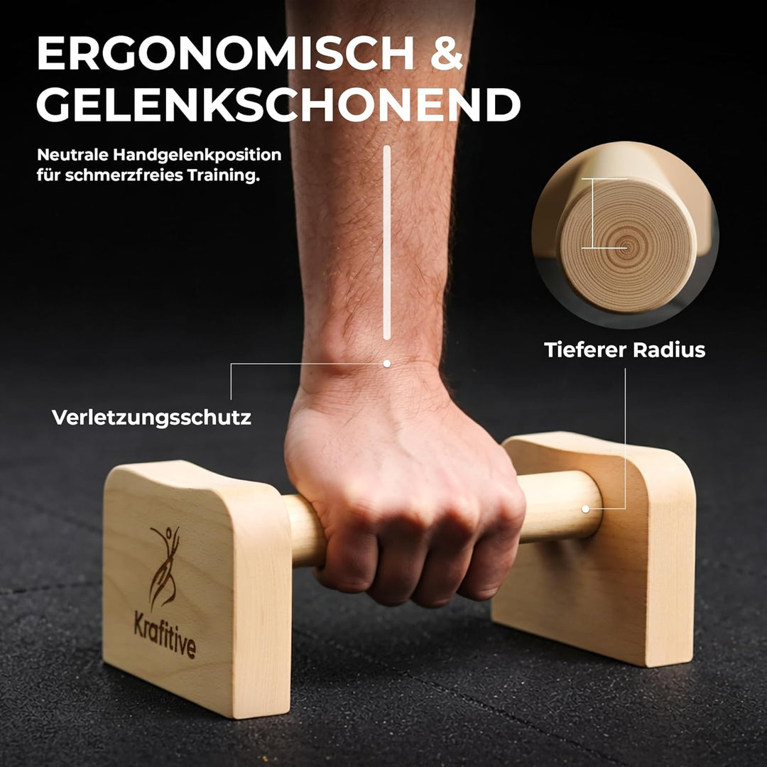 2er Set Liegestützgriffe Holz 150kg belastbar aus massivem Buchenholz - Parallettes für Calisthenics