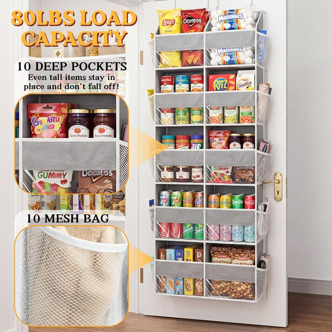 Tür-Organizer, 5-stöckig, extra gross, hinter der Tür, mit 10 grossen Front- und 10 Netztaschen, 36,