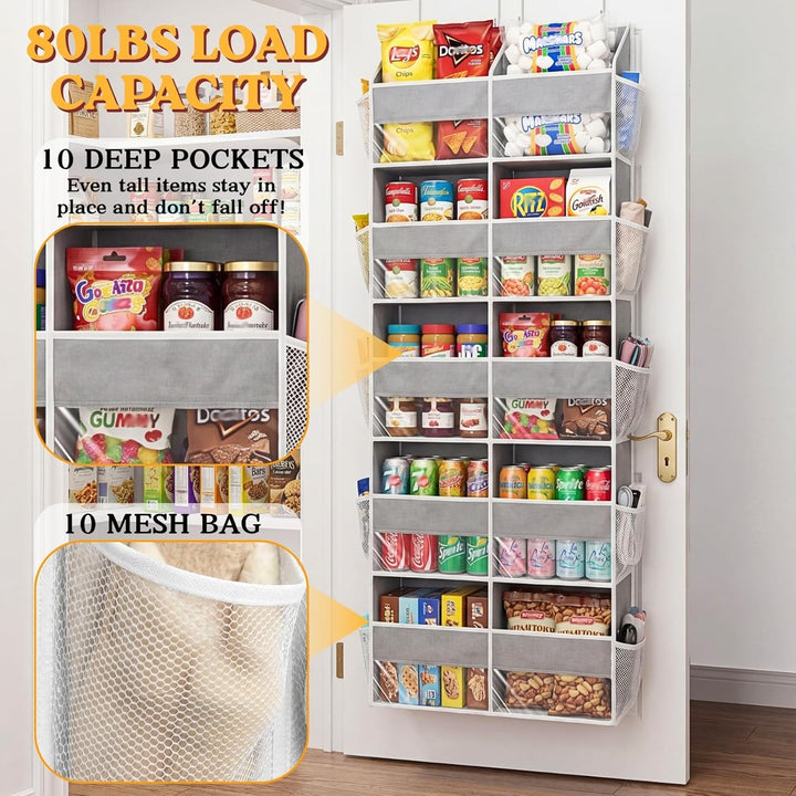 Tür-Organizer, 5-stöckig, extra gross, hinter der Tür, mit 10 grossen Front- und 10 Netztaschen, 36,