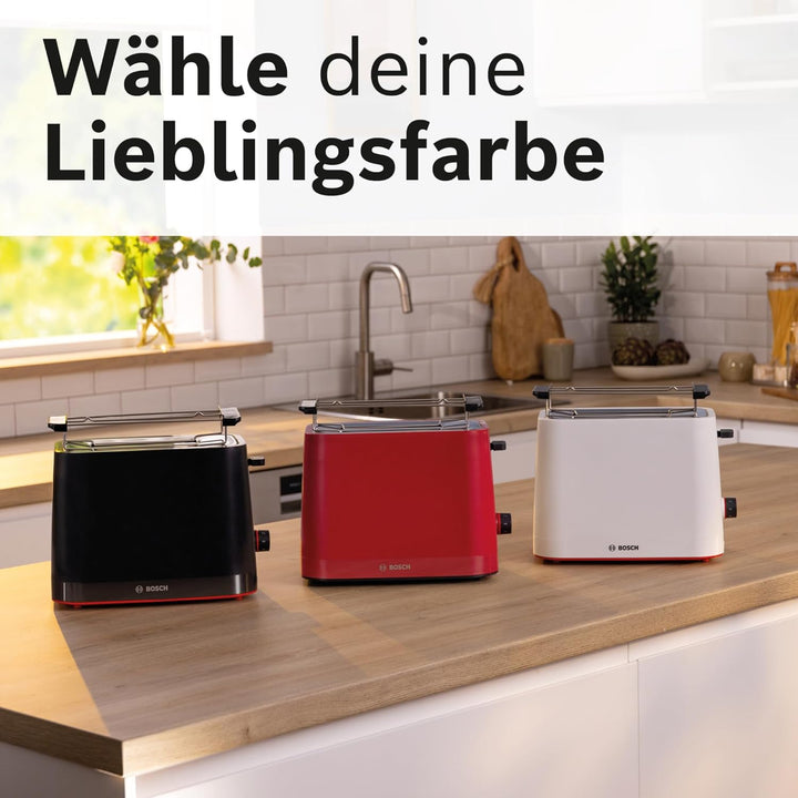Bosch Kompakt Toaster MyMoment TAT3M123, entnehmbarer klappbarer Brötchenaufsatz, mit Auftaufunktion