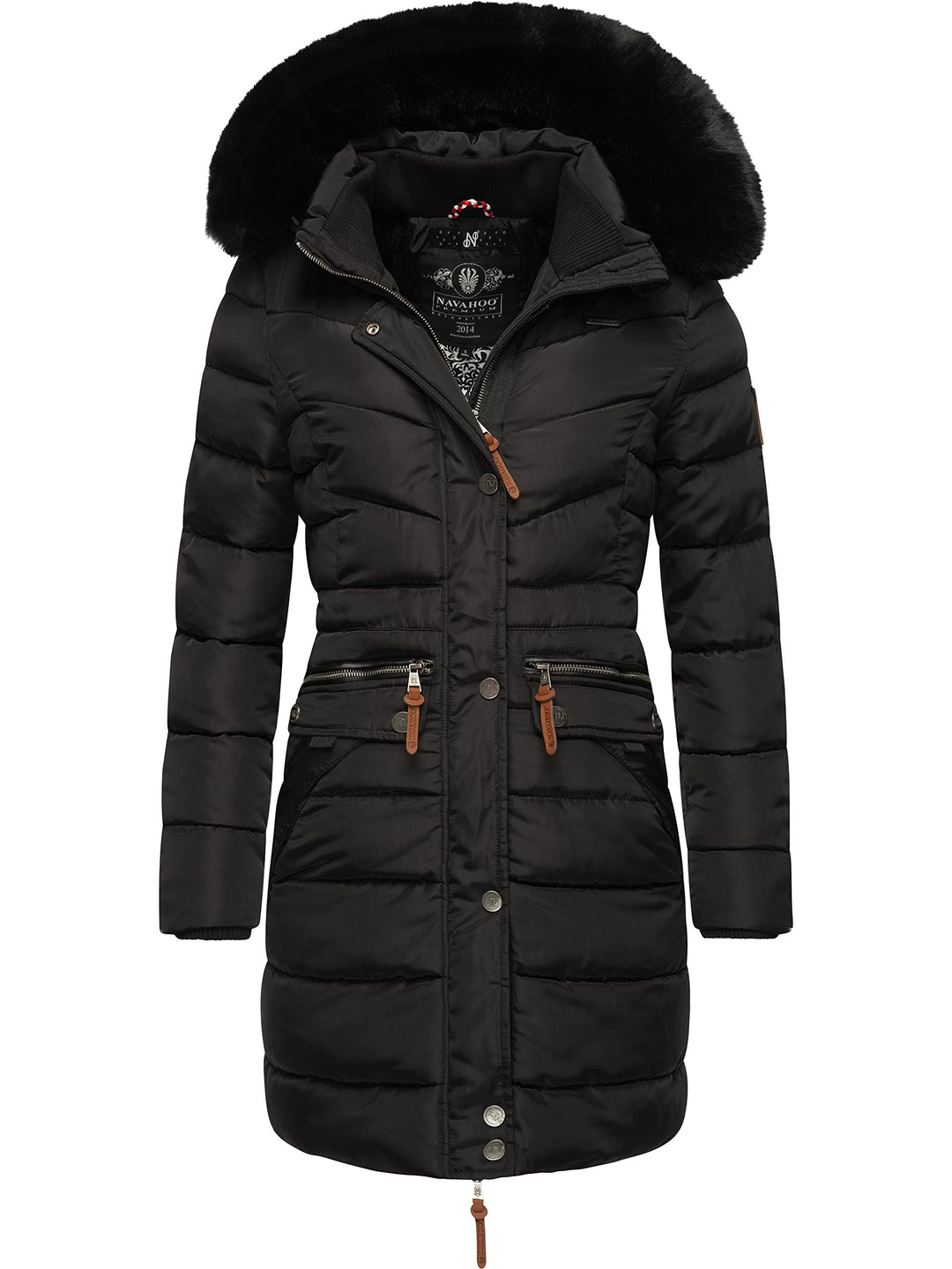Navahoo Damen Winter-Steppmantel Paula mit abnehmbarer Kunstfellkapuze | Länge: oberschenkellang | W