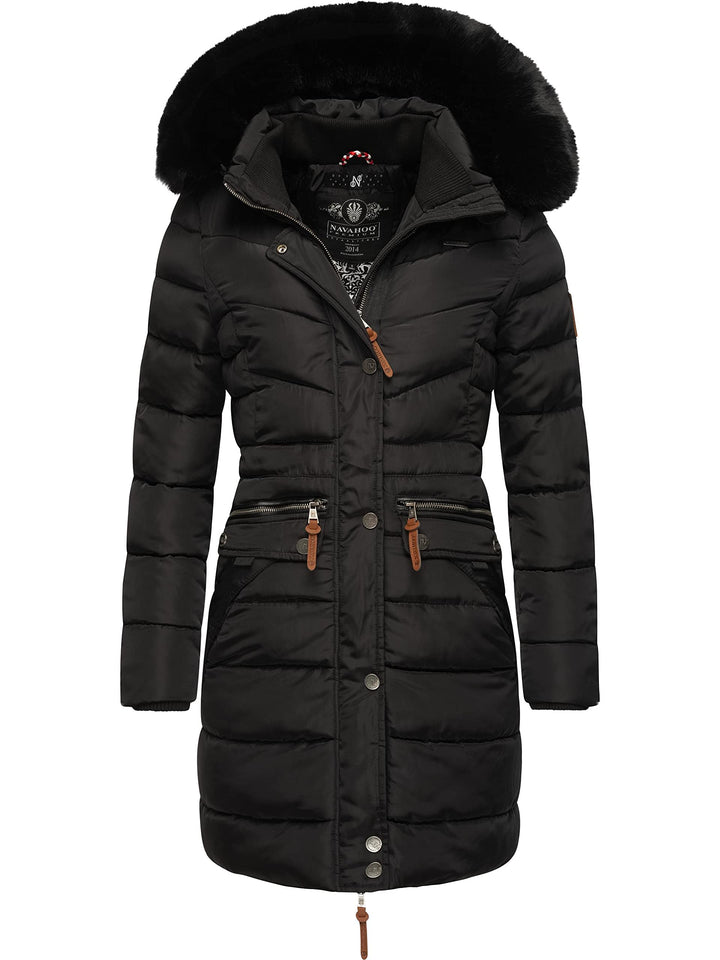 Navahoo Damen Winter-Steppmantel Paula mit abnehmbarer Kunstfellkapuze | Länge: oberschenkellang | W