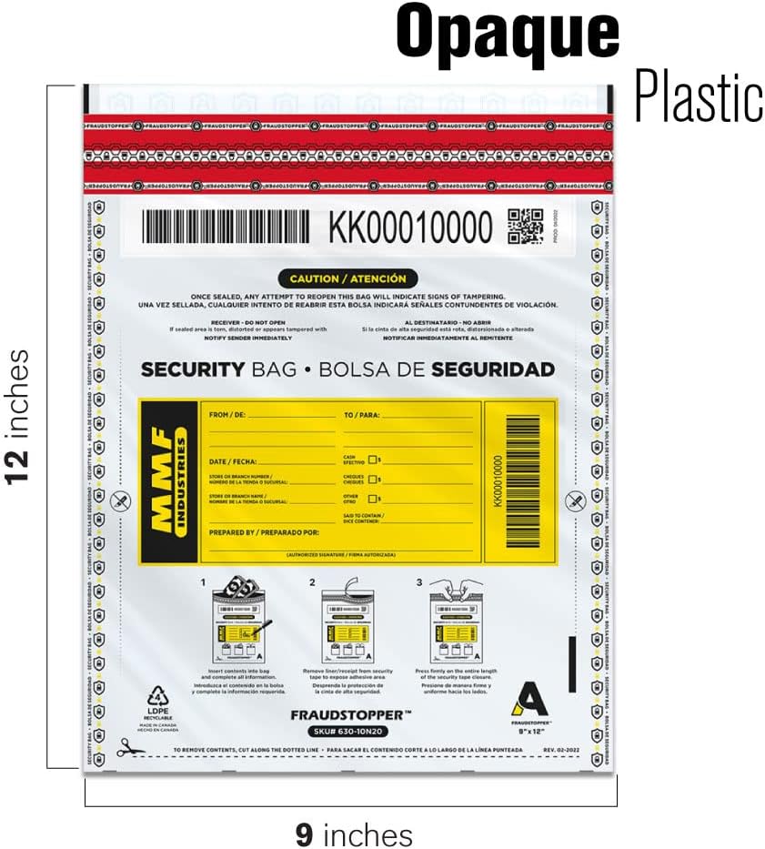 Tamper-Evident Deposit/Cash Bags, Plastic, 9 x 12, White, 100 Bags/Box
