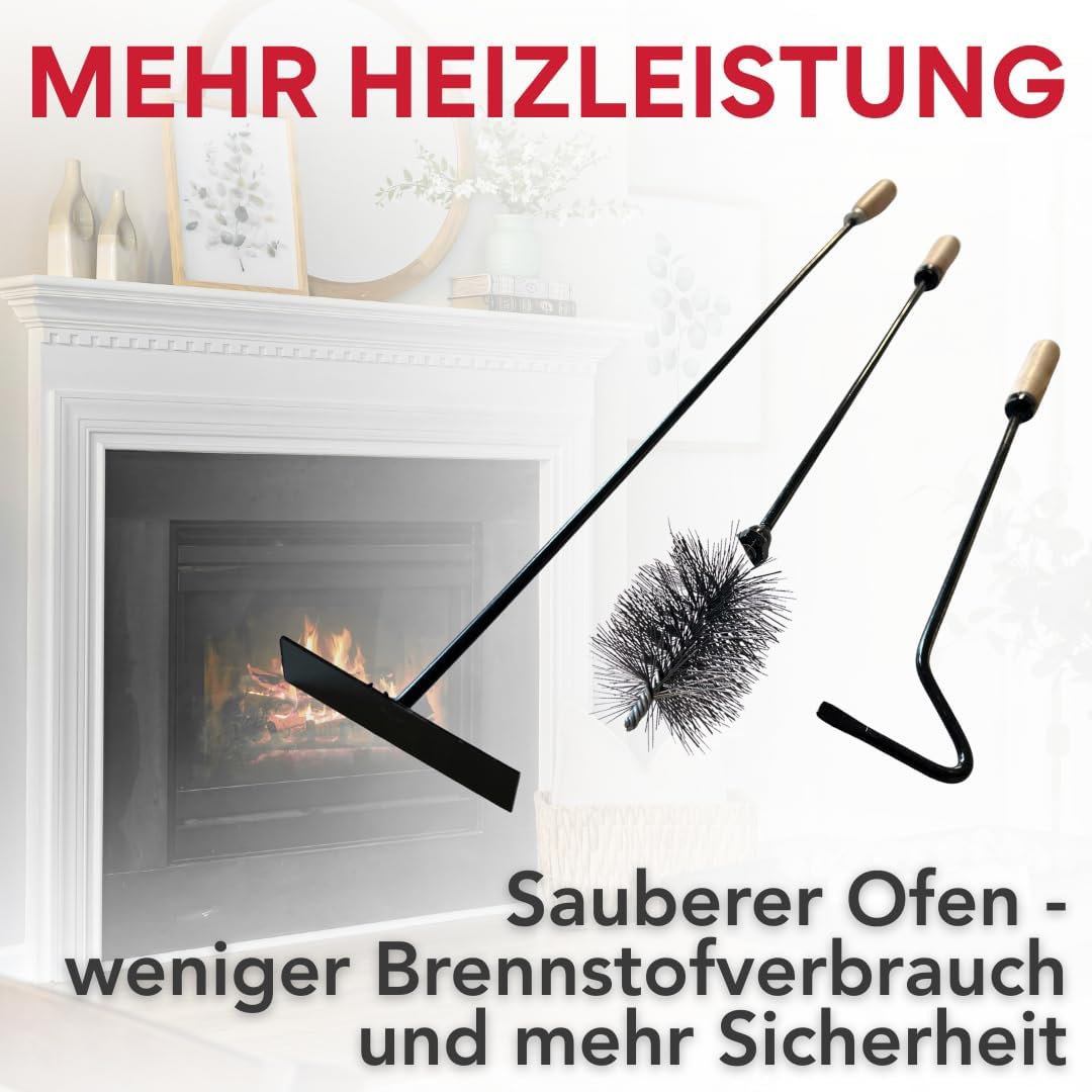 pokm toolsmarket - 4 Tlg. SET Heizkesselbürste Ø80mm + Schubstange + Schürhaken 50cm + Ascheschaber