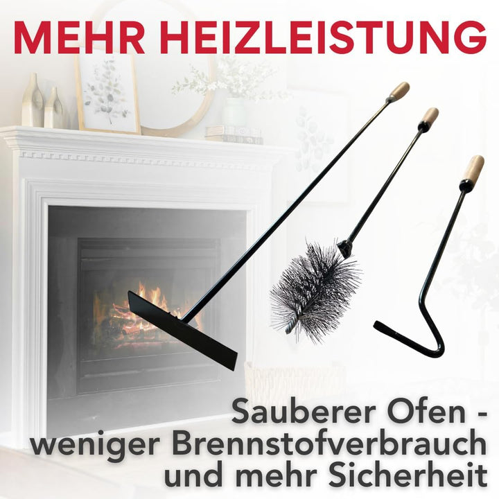 pokm toolsmarket - 4 Tlg. SET Heizkesselbürste Ø80mm + Schubstange + Schürhaken 50cm + Ascheschaber