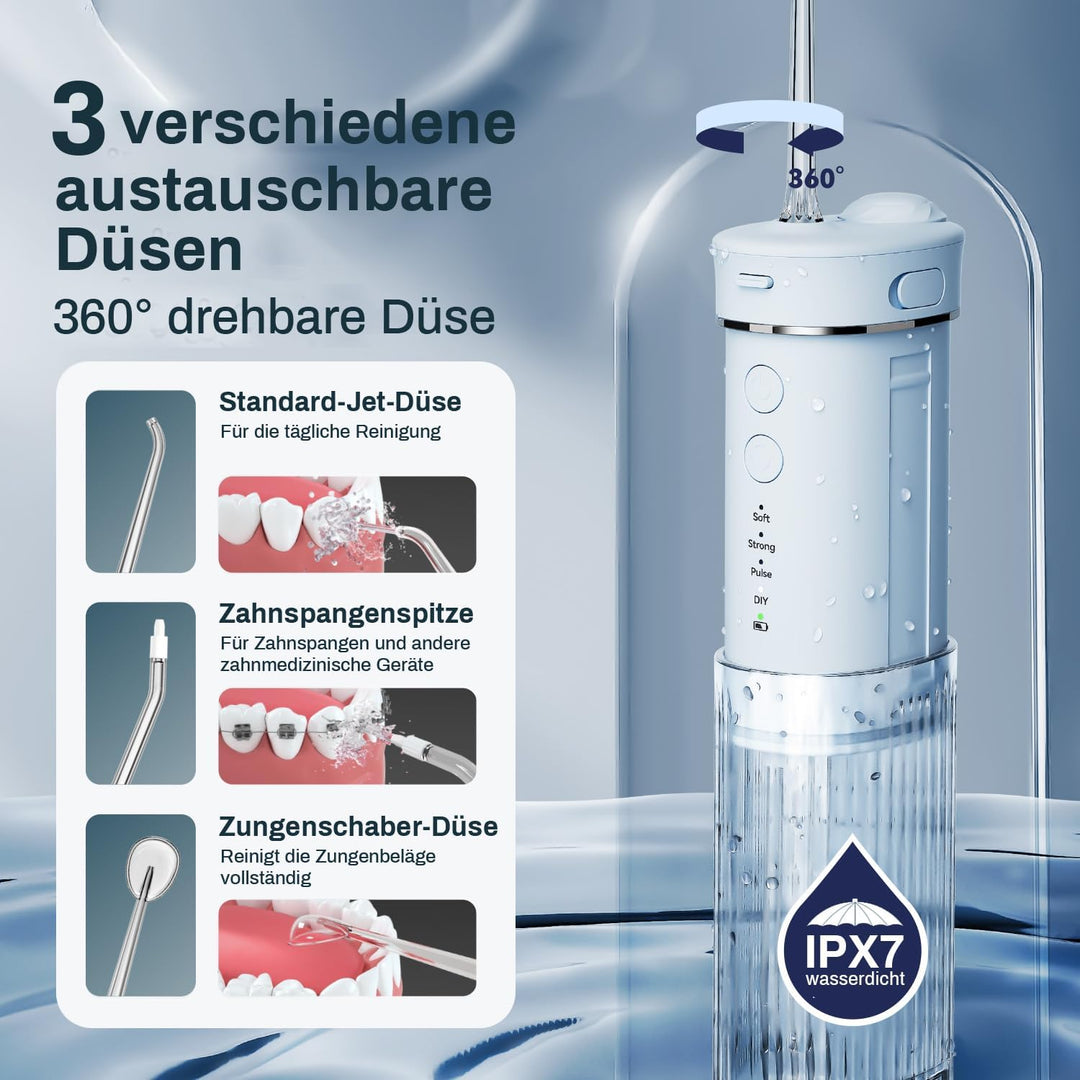 JTF Munddusche Mini, Tragbar Elektrische Zahnreinigung Kabellos, Reise Zahnzwischenraumreiniger mit