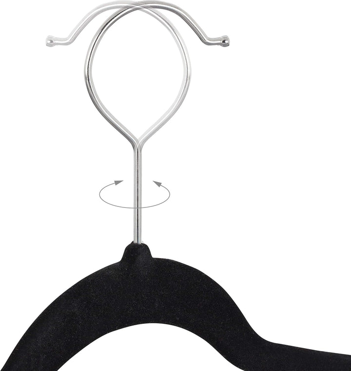 Relaxdays, schwarz Samtbügel mit Clips 12er Set, 360° drehbarer Haken, Hosenbügel, rutschfeste Hemde