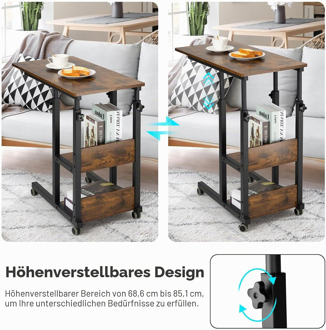 Hadulcet C-förmiger Beistelltisch verstellbar, höhenverstellbarer C-Tisch mit Rollen und Ablageschal