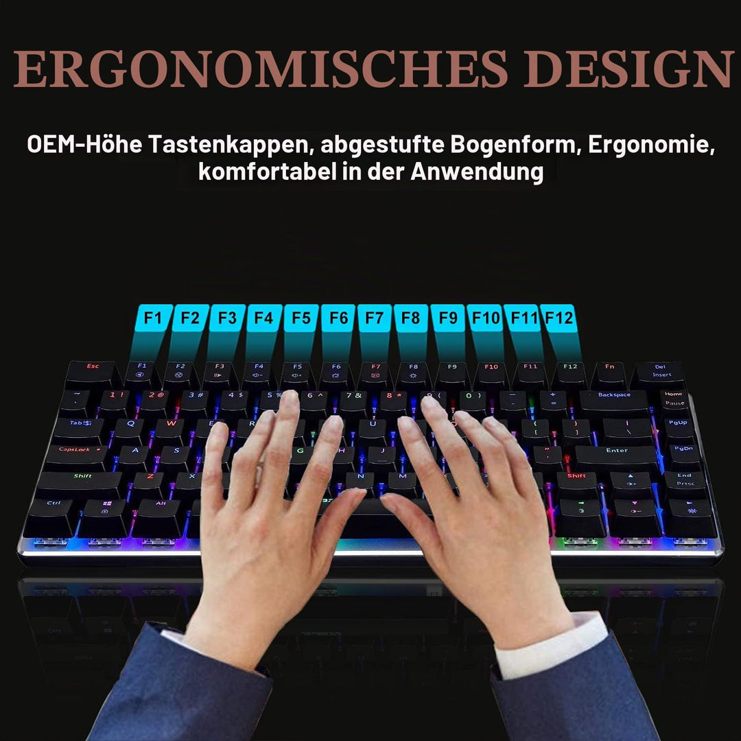AK33 USB-Kabelgebundene Mechanische Gaming-Tastatur, 80 % Blaue Schalter Keyboard mit 19 RGB-Chroma-