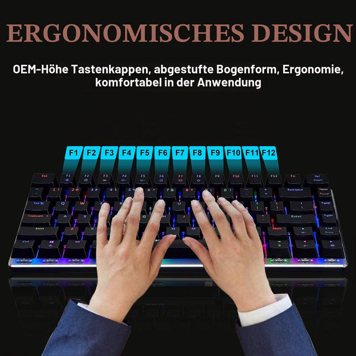 AK33 USB-Kabelgebundene Mechanische Gaming-Tastatur, 80 % Blaue Schalter Keyboard mit 19 RGB-Chroma-