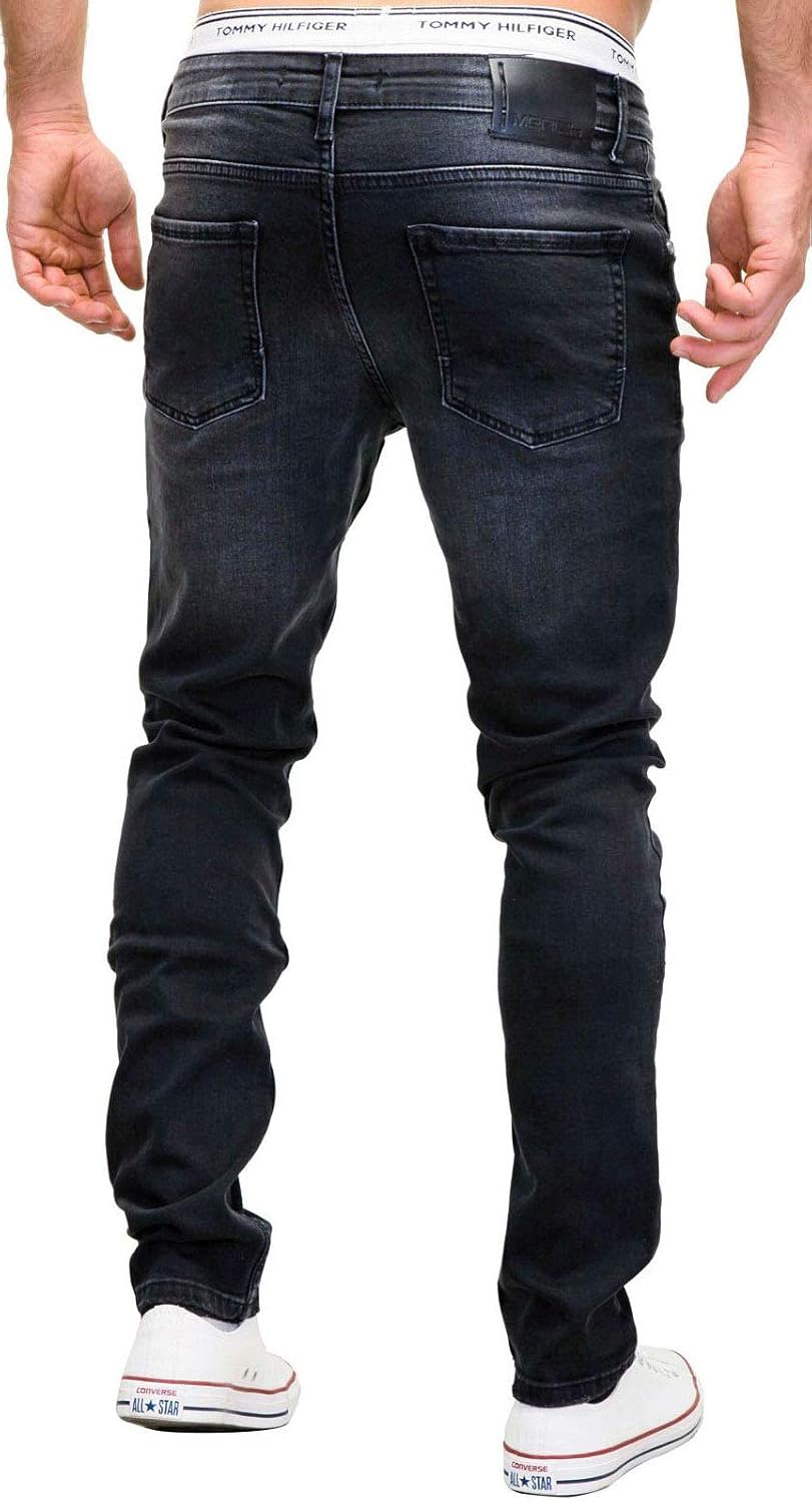 MERISH Jeans Herren Slim Fit Stretch Jeanshose Designer Hose Denim 9148-2100 31W / 30L 9148 Schwarz,