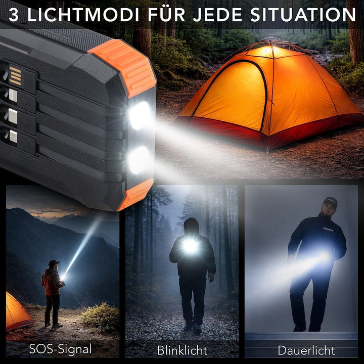revolt Kurbel Dynamo-Powerbanks: Kurbel-Solar-Powerbank, 20.000 mAh, USB-C PD 20 W, Qi-kompatibel, L