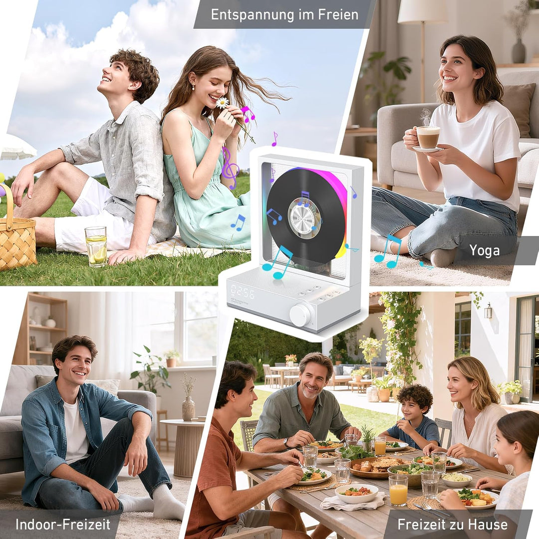 HOTT CD-Player Tragbar mit Fernbedienung, Bluetooth 5.3 Desktop mit RGB-Lichtern, HiFi Lautsprecher,