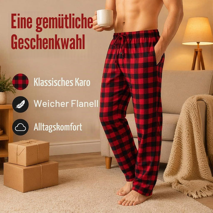 Herren 100% Baumwolle Flanell Bequeme Pyjama/Lounge Bottoms mit Taschen S Black Red Check, S Black R