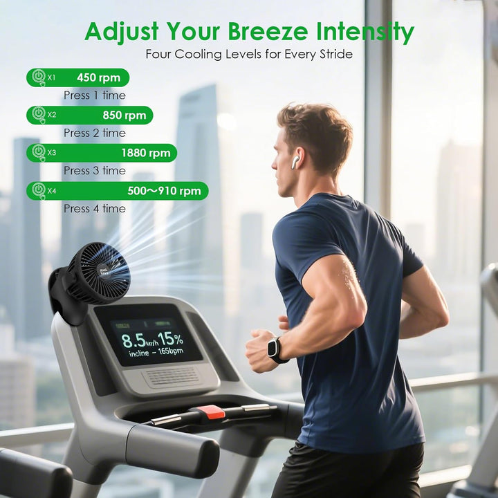 Minthouz USB-Tischventilator mit Clip | 7200mAh Ventilator Akku | 4 Geschwindigkeiten Tragbarer Mini