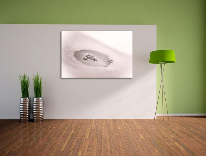 Pixxprint Wassertropfen im Schaum auf Leinwand, XXL riesige Bilder fertig gerahmt mit Keilrahmen, Ku