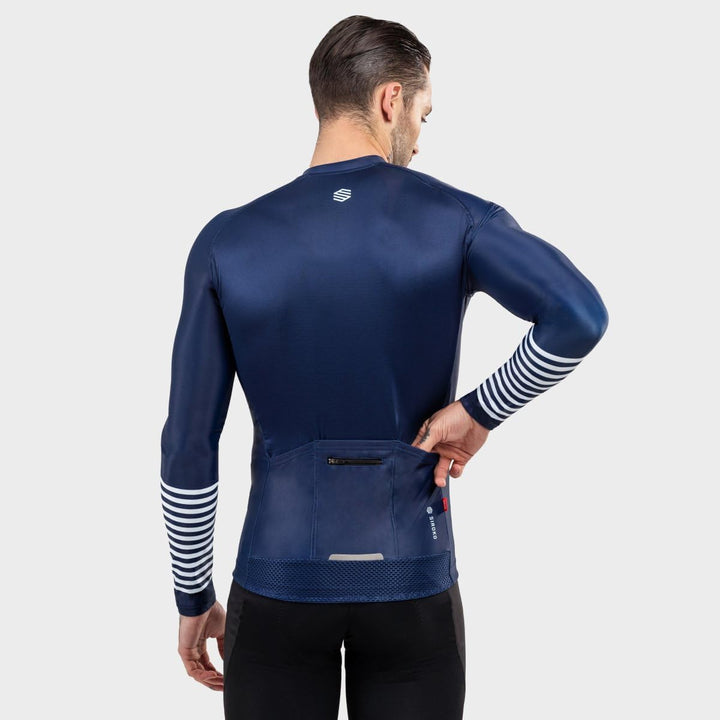 SIROKO M2 Radtrikot Herren Langarm Slim Fit Aerodynamische Fahrradbekleidung M Marineblau/Weiss, M M