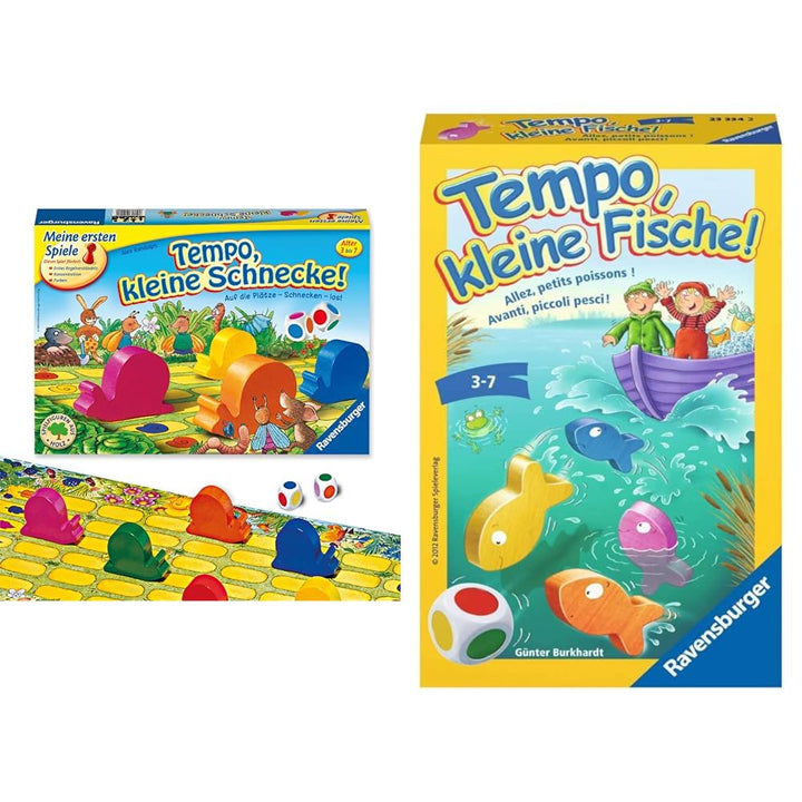 Ravensburger Kinderspiel 21420 - Tempo kleine Schnecke &amp; 23334 - Tempo, kleine Fische, Mitbringspiel