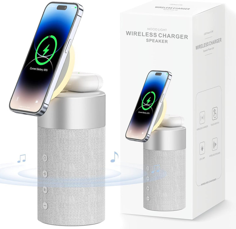 COLSUR Bluetooth Lautsprecher, Mag-Safe Kabelloses Ladegerät, Bluetooth Lautsprecher mit Nachtlicht,