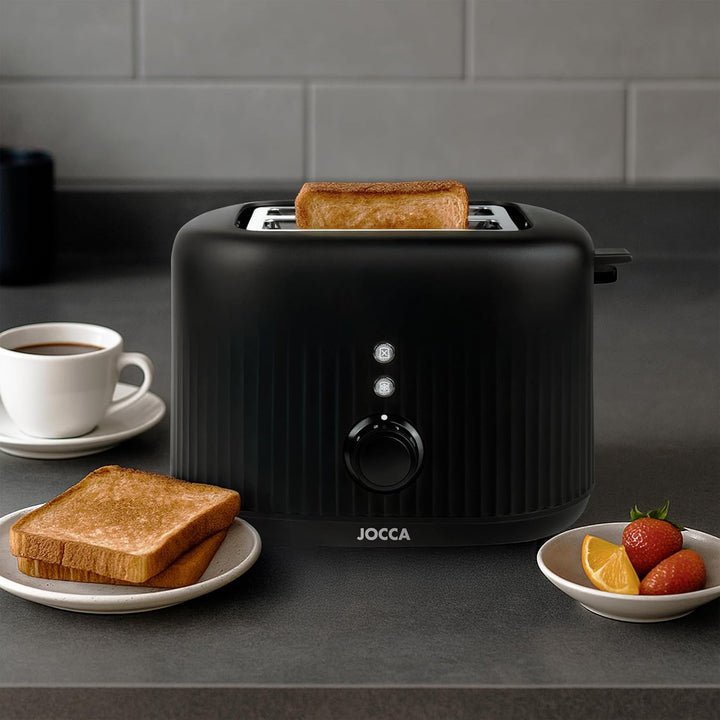 Jocca Toaster für 2 Scheiben, Doppelschlitz, 10 x 10 cm, 7 Bräunungsstufen, Aufwärmfunktion, Abbrech