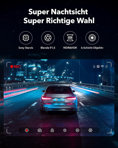 REDTIGER Dashcam Auto Vorne Hinten 4K/2,5K Mit GPS WiFi Dash Cam Auto Dashboard Recorder mit 3,16" I