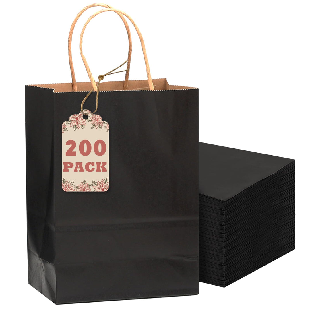 Gcardist 200 Stück Schwarzes Geschenk Taschen mit Griffen Bulk8.3"x6"x3.15" Zoll kleine Grösse Kraft