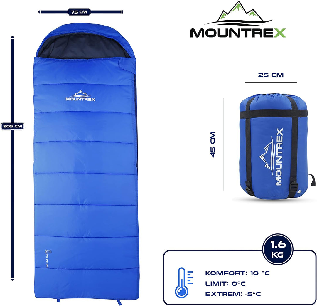 MOUNTREX Schlafsack -5°C / 10°C - Camping & Outdoor - Deckenschlafsack (205 x 75cm) - 3 Jahreszeiten