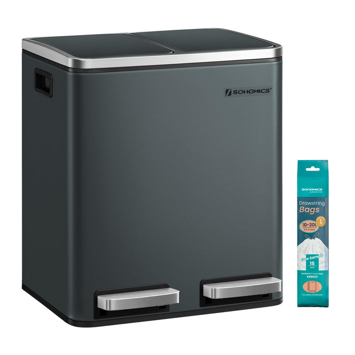 SONGMICS Mülleimer Küche, 2 x 15 L, Mülltrennsystem, Abfalleimer aus Metall, Treteimer mit Inneneime