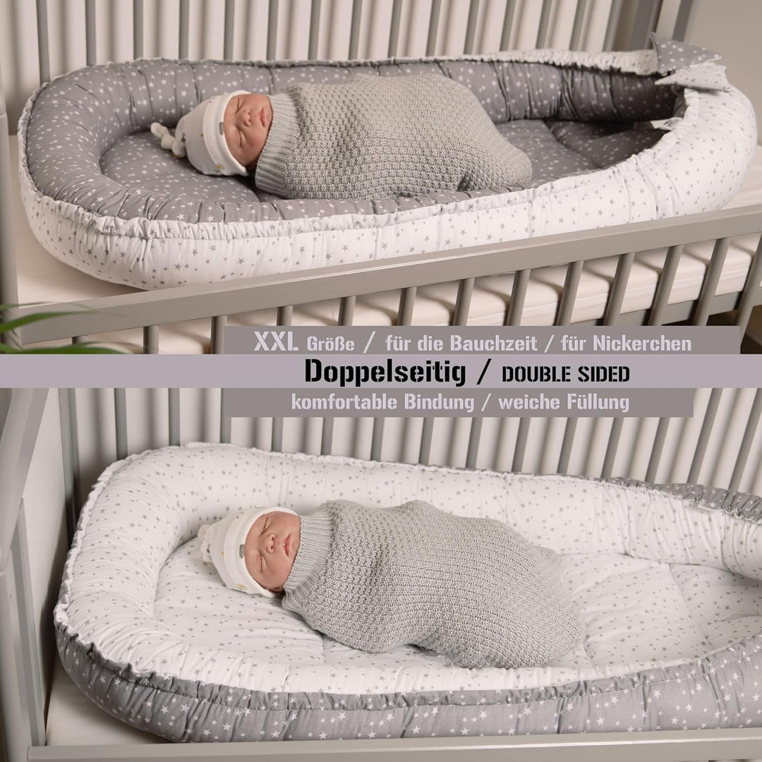 PaLulli 120x60 cm Babynest Babynestchen XXL Babykokon 2seitig 100% Baumwolle Kissen Nestchen für Bab
