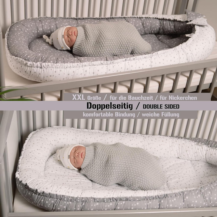 PaLulli 120x60 cm Babynest Babynestchen XXL Babykokon 2seitig 100% Baumwolle Kissen Nestchen für Bab