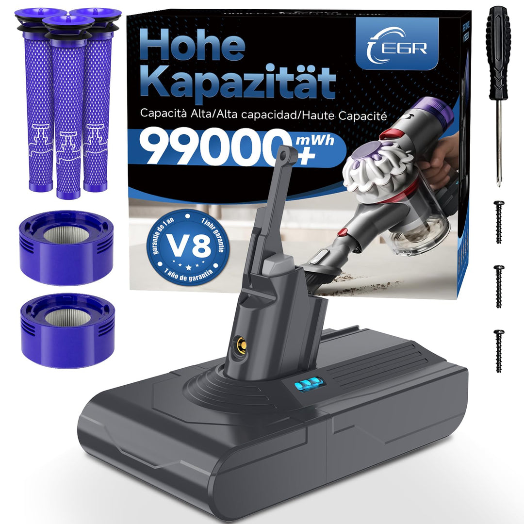 EGR Upgraded V8 Akku für Dyson V8 Absolute/Animal/Motorhead/Fluffy SV10 Carbon Fiber Staubsauger Ers