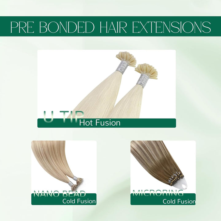 Easyouth Keratin Bonding Haar Extensions Remy Echthaar Utip Fusion Farbe Weiss Blond 18 Zoll 50g/50S