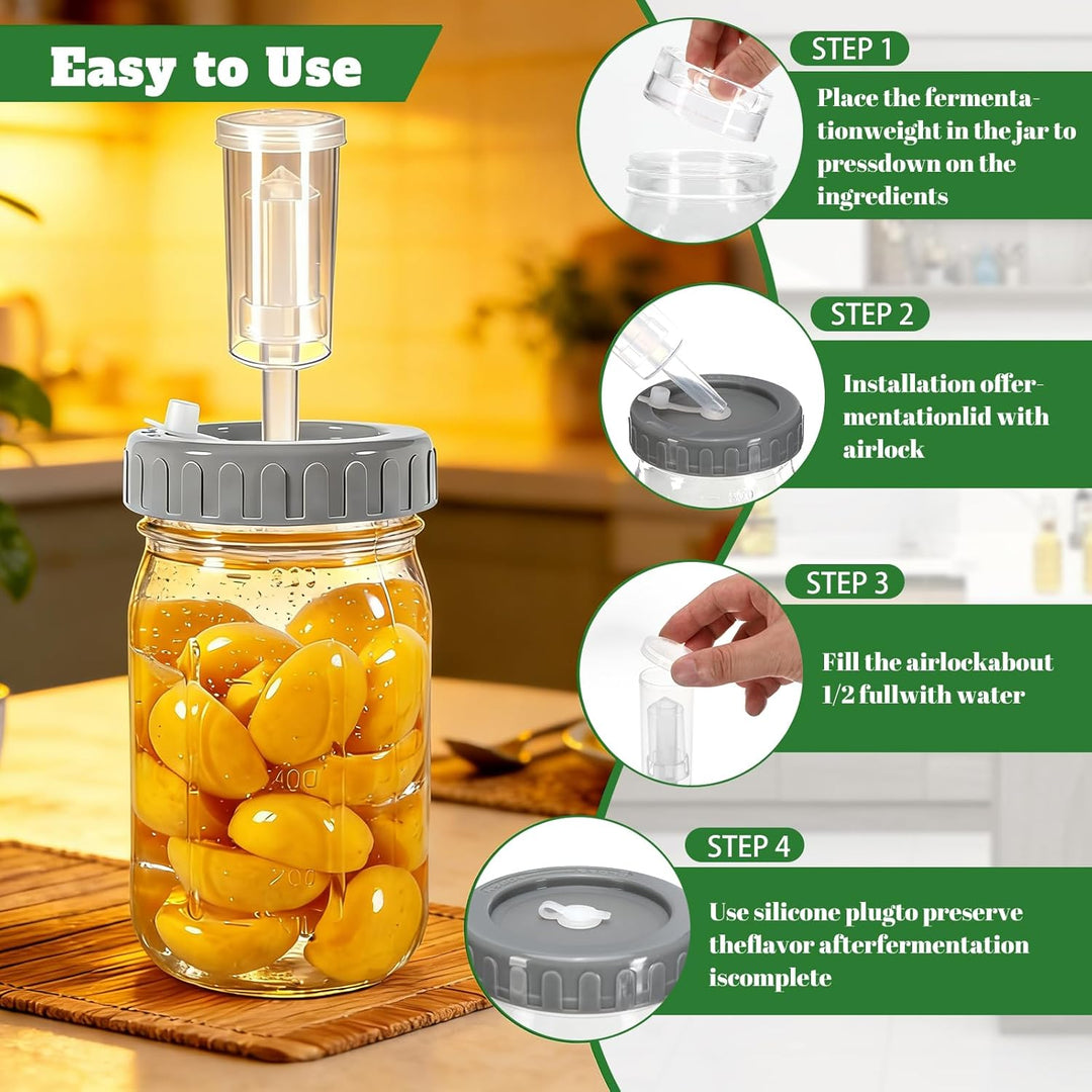 2 Stück Fermentierglas,1L Breiter Mund Fermentiergläser, Fermentiergläser mit Luftschlössern& Gewich
