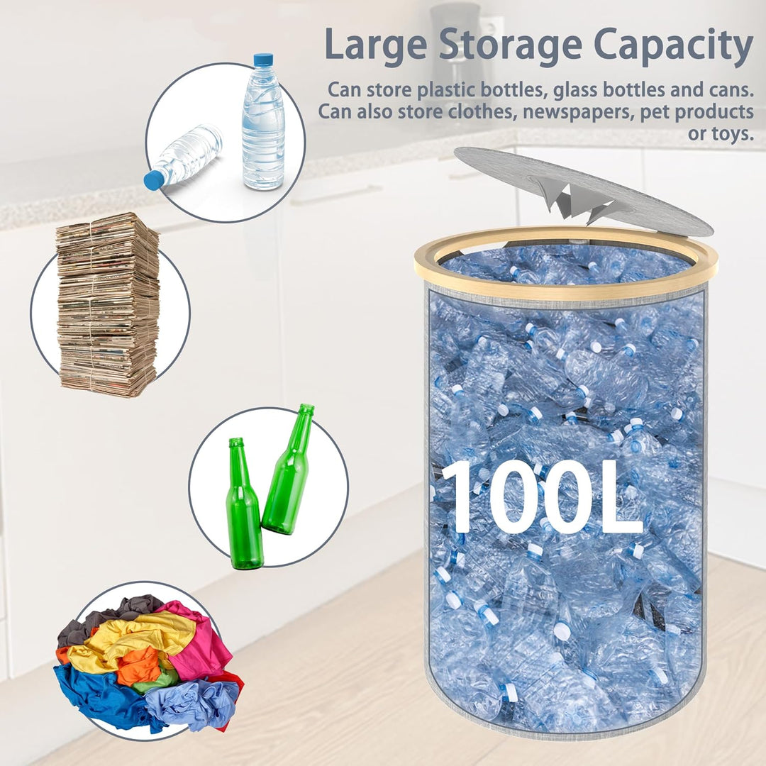 UISEBRT Pfandflaschen-Sammelbox mit Deckel und Tragetasche | Recycling Behälter aus Oxford-Stoff und