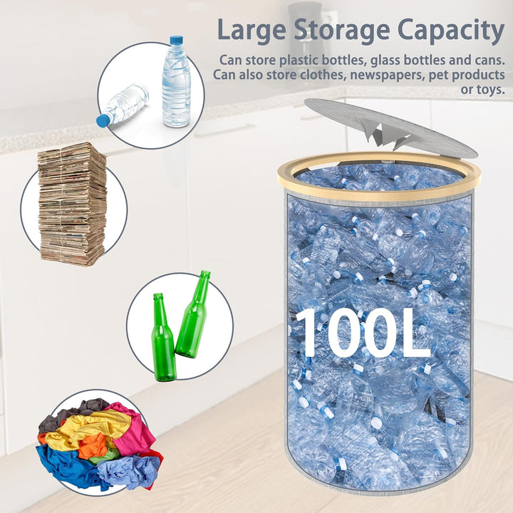 UISEBRT Pfandflaschen-Sammelbox mit Deckel und Tragetasche | Recycling Behälter aus Oxford-Stoff und