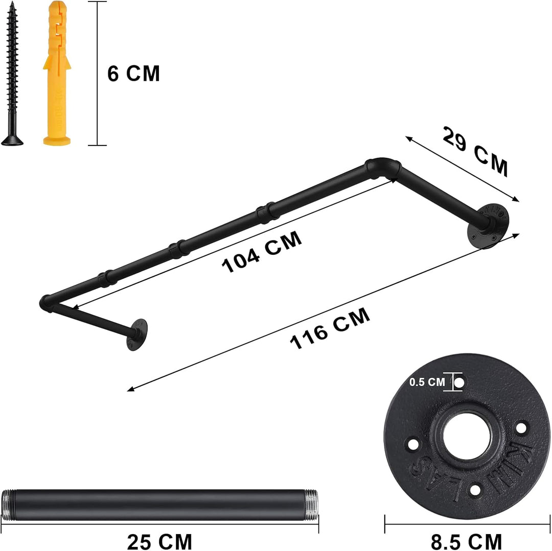 Kleiderstange Wandmontage 100cm, Industrial Rohre Metall Garderobenstange Wand für Kleiderbügel, Abn