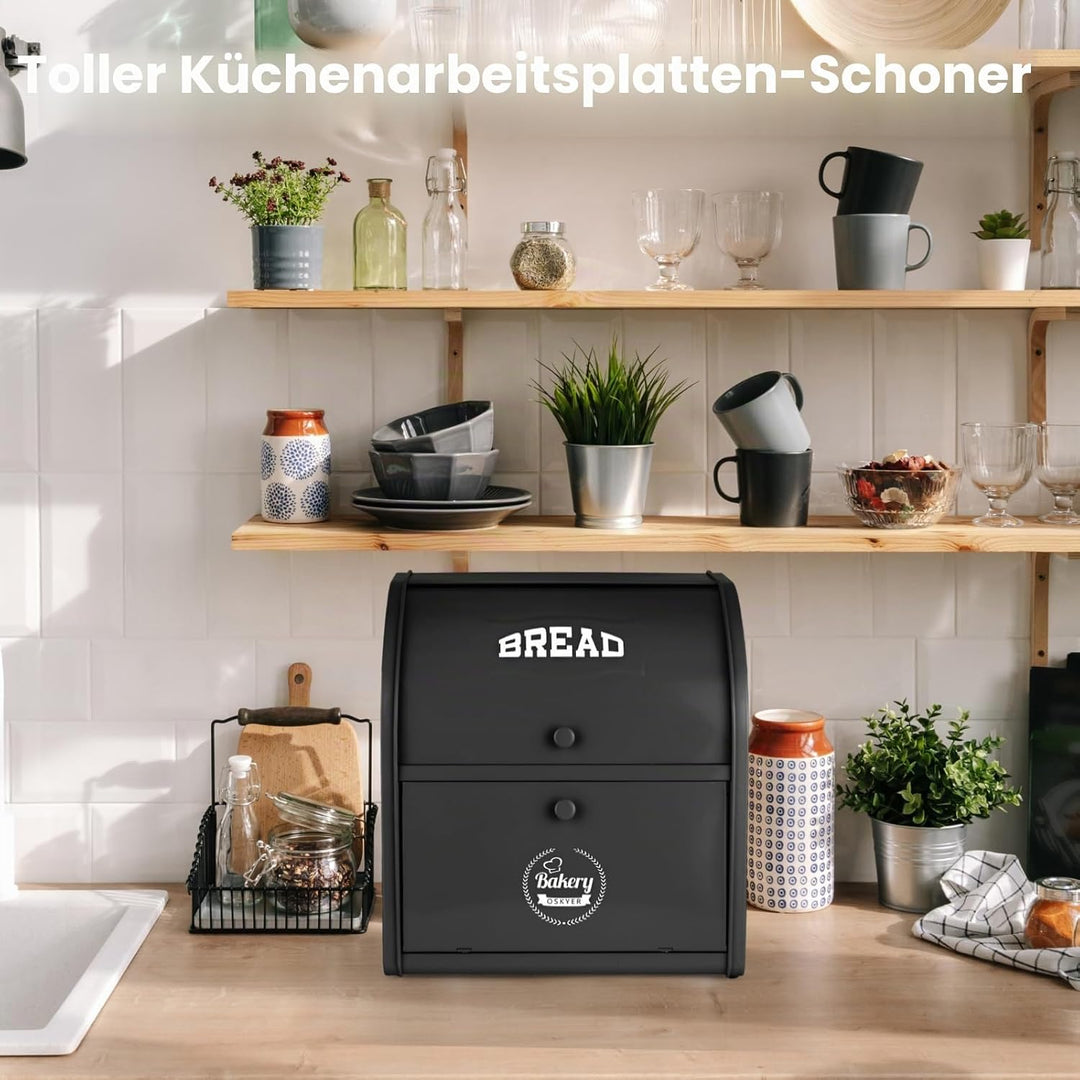 Brotbox aus Metall für Küchenarbeitsplatte, Doppelschicht, Roll-Top-Brotaufbewahrungsbehälter, Leben