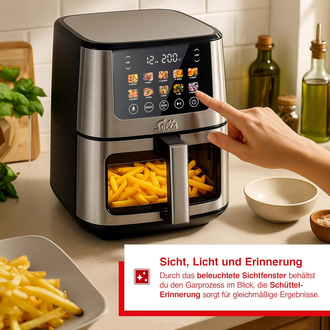 Solis Air Fry & Dry XL Heissluftfritteuse – Gesunder Genuss mit 80% weniger Fett, 7,5 L XXL-Volumen,