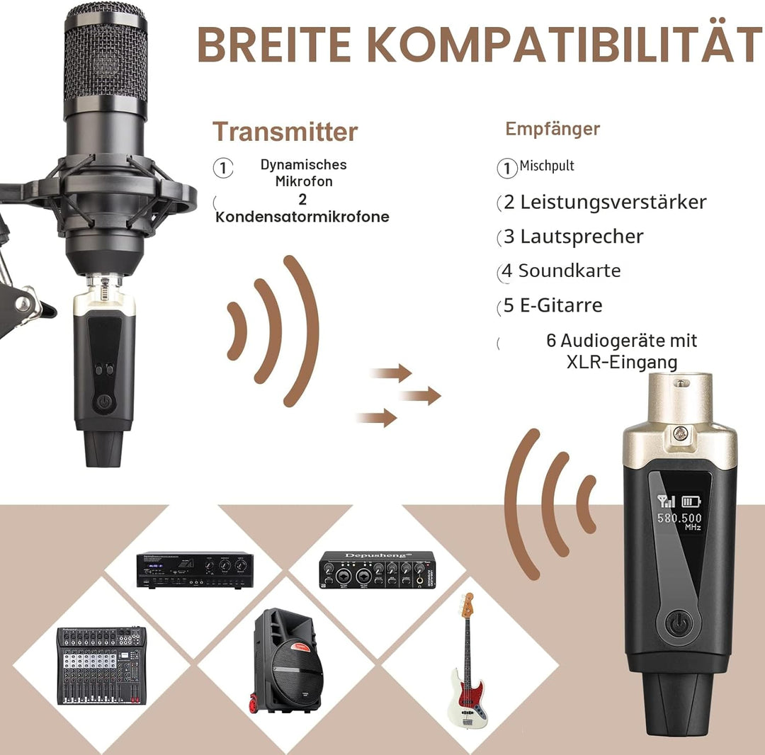 Depusheng T9 Drahtloses Mikrofon XLR Sender und XLR Empfänger Drahtloses System für dynamische und K