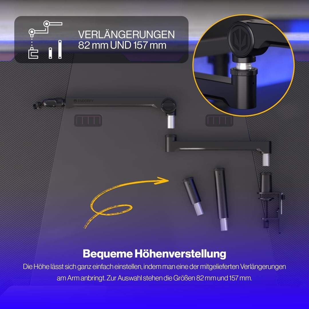 ENDORFY Broadcast Low Profile Boom Arm, Premium Low Profile Mikrofon Smartfone und Lichtarm mit Kabe