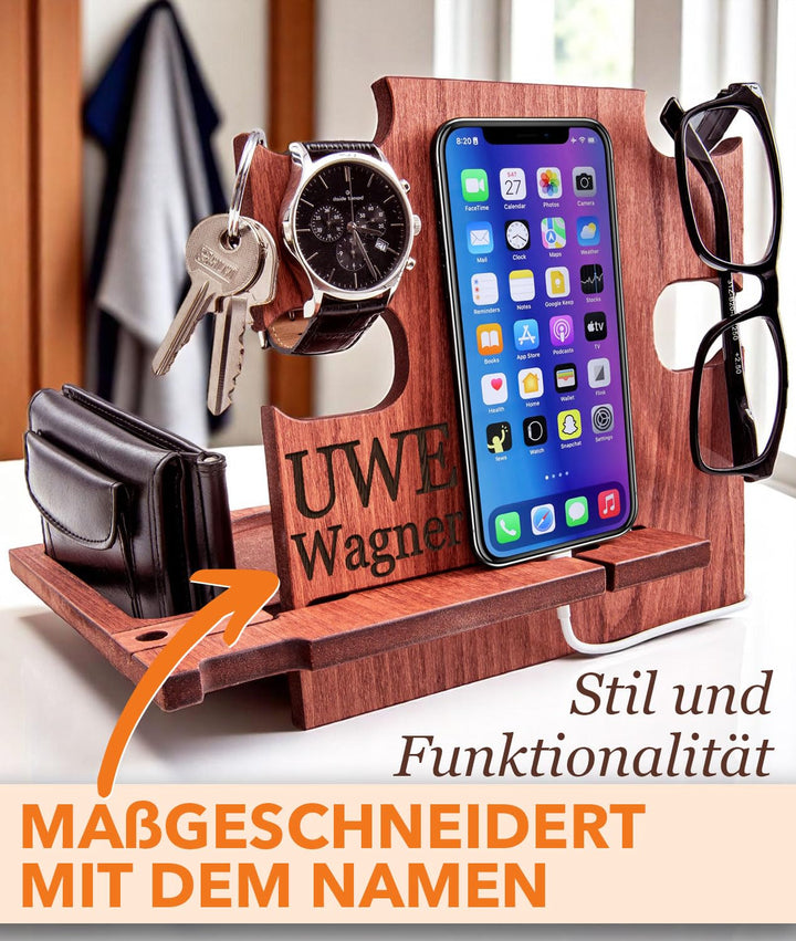 Personalized Gift for Him, Engraved Docking Station, Christmas Gift for Men - Smartphone Stand, Wood