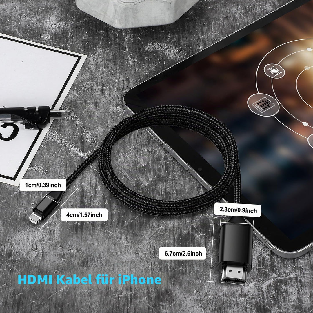 lulaven HDMI-Kabel für iPhone,2,0 m HDMI-Konverterkabel,HDMI-Verbindungskabel,iPhone/Pad/Pod zu TV/M