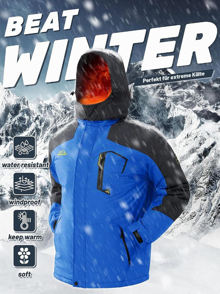 TACVASEN Herren Winter Wasserdichte Winddichte Winterjacke Warme Fleece-Futter Ski Regenmantel mit K