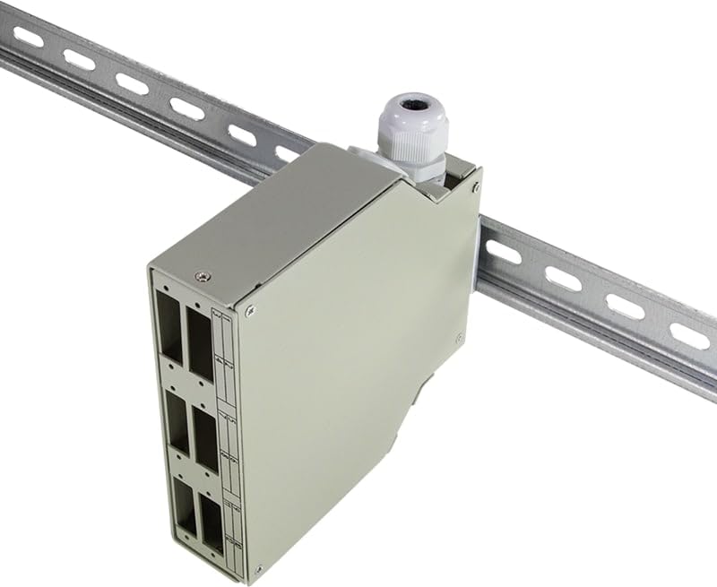 Logilink LWL-Hutschienen-Spleissbox FB5000, LC- oder SC-Kupplungen, Lichtgrau, Stahl, Inklusive Sple